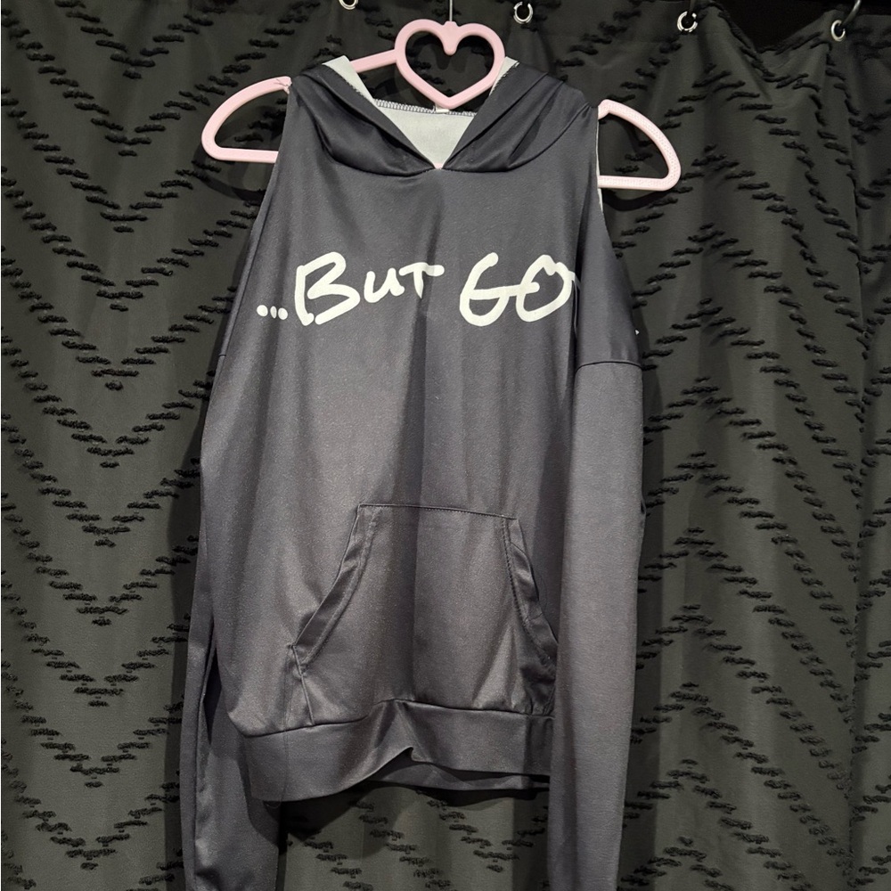 Black shoulderless Hoodie with 'But God' Print
